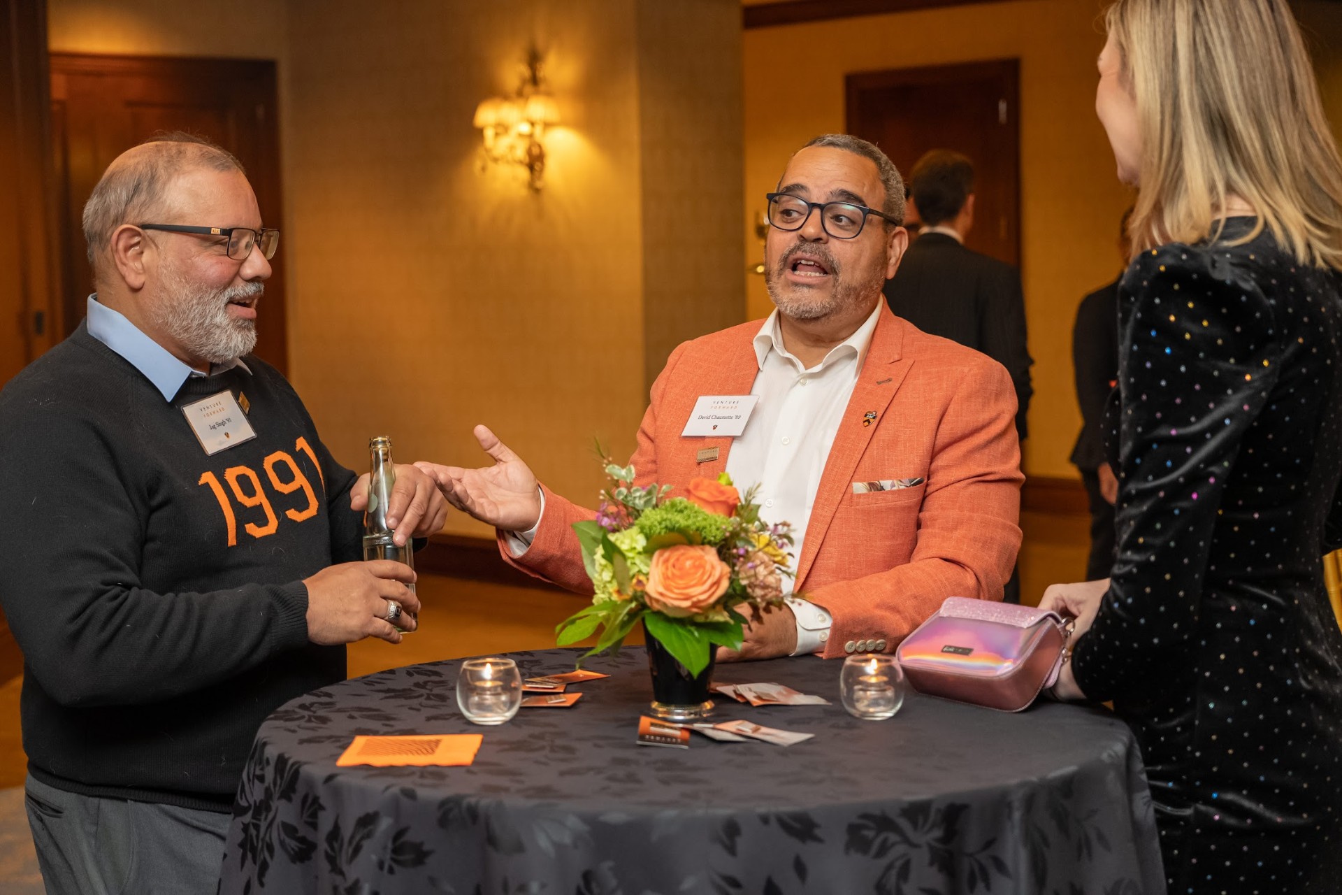 David Chaumette in conversation at a business event